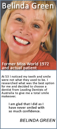 At 53 I noticed my teeth and smile were deteriorating rapidly. Through recommendations and several hours searching the internet I came across the Cosmetic Dentists of Australia web site and learnt how this group of dentists have all been trained at one of Americas Premier Dental Training Institutes, the Las Vegas Institute of advanced dental studies. I chose one of these CDA dentists to give me a New Smile makeover, and since then I have never smiled with so much confidence. My new smile changed my life…. I did it….. Why don’t you.?.